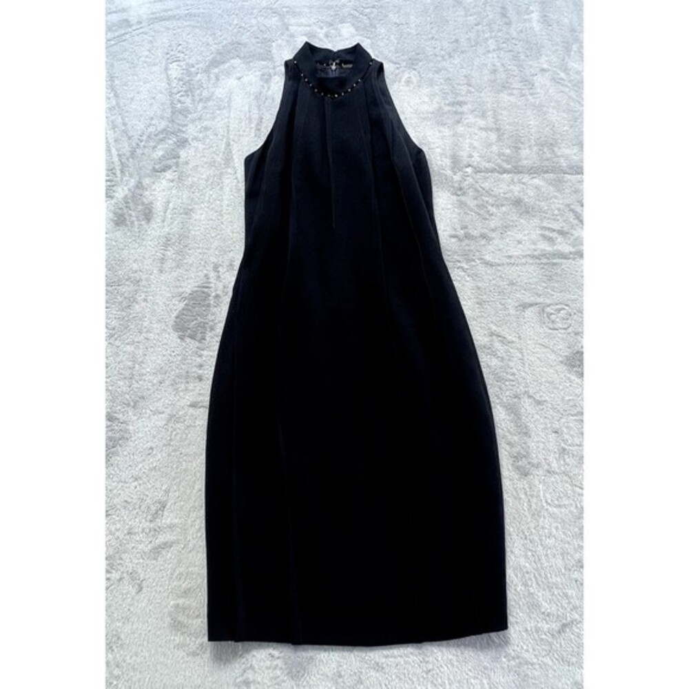 Elie Tahari Dress Womens Size 0 Dark Navy‎ Blue High Neck Sleeveless Embellished